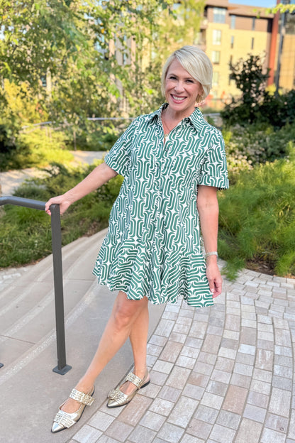 Do The Thing Pine Abstract Print Drop Waist Dress by Entro