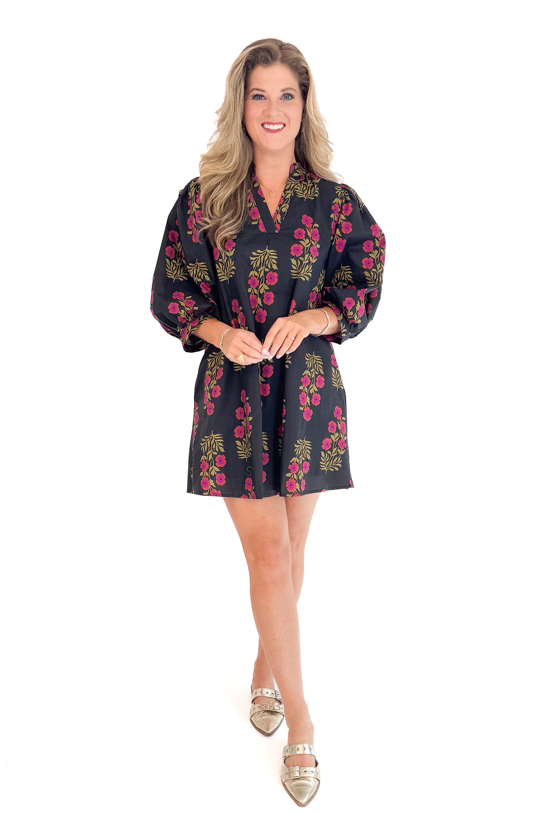 Wine &amp; Shine Black With Burgundy &amp; Olive Floral Print Dress by Entro