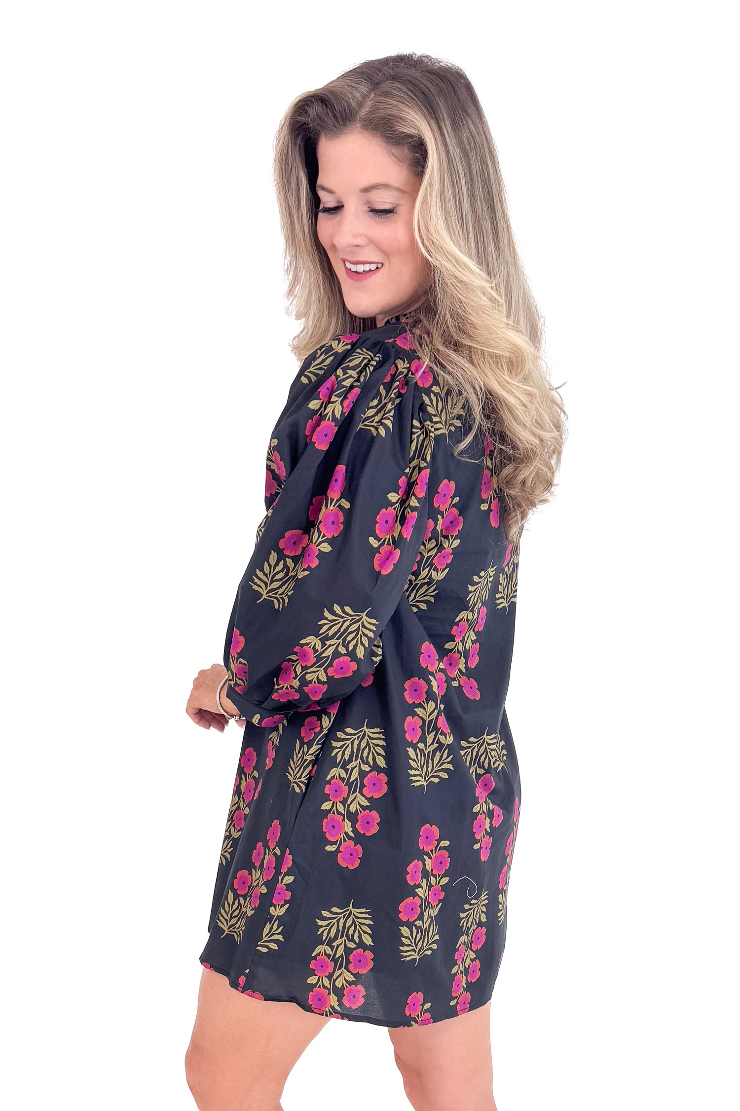Wine &amp; Shine Black With Burgundy &amp; Olive Floral Print Dress by Entro