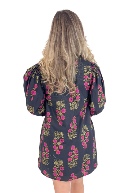 Wine &amp; Shine Black With Burgundy &amp; Olive Floral Print Dress by Entro