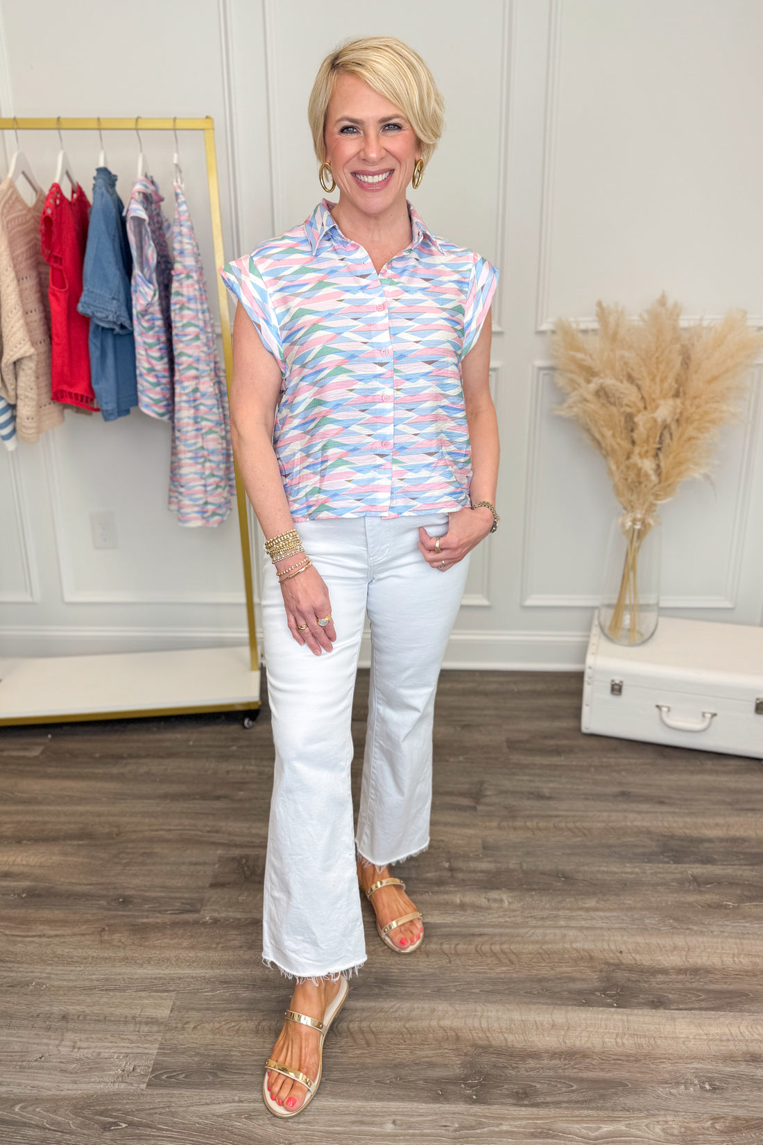 Just A Little Something Pink &amp; Blue Abstract Print Top