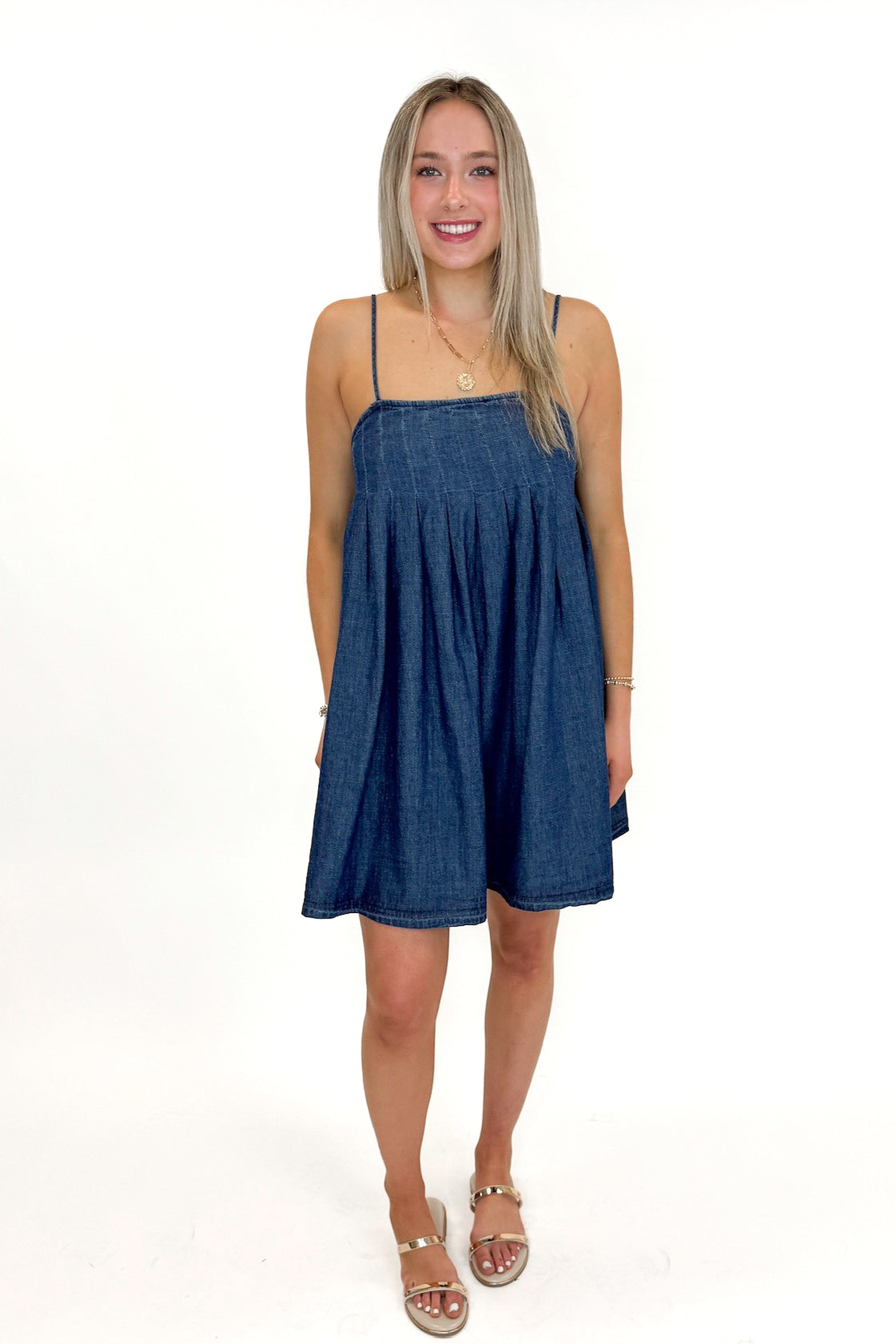Pieces Of You Denim Pleat Detail Tank Dress – Swagger Boutique