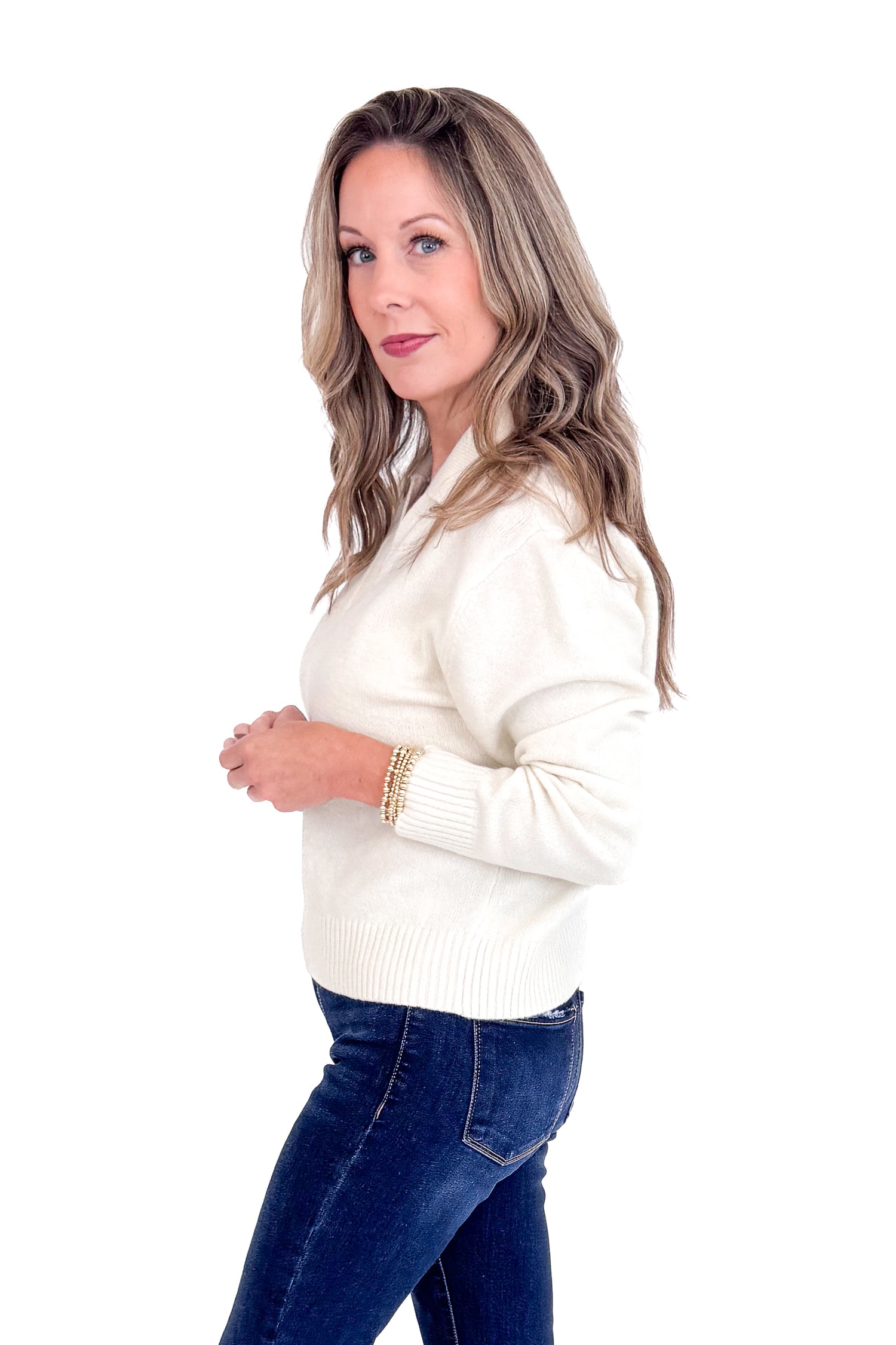 Dream State Cream Collared Sweater