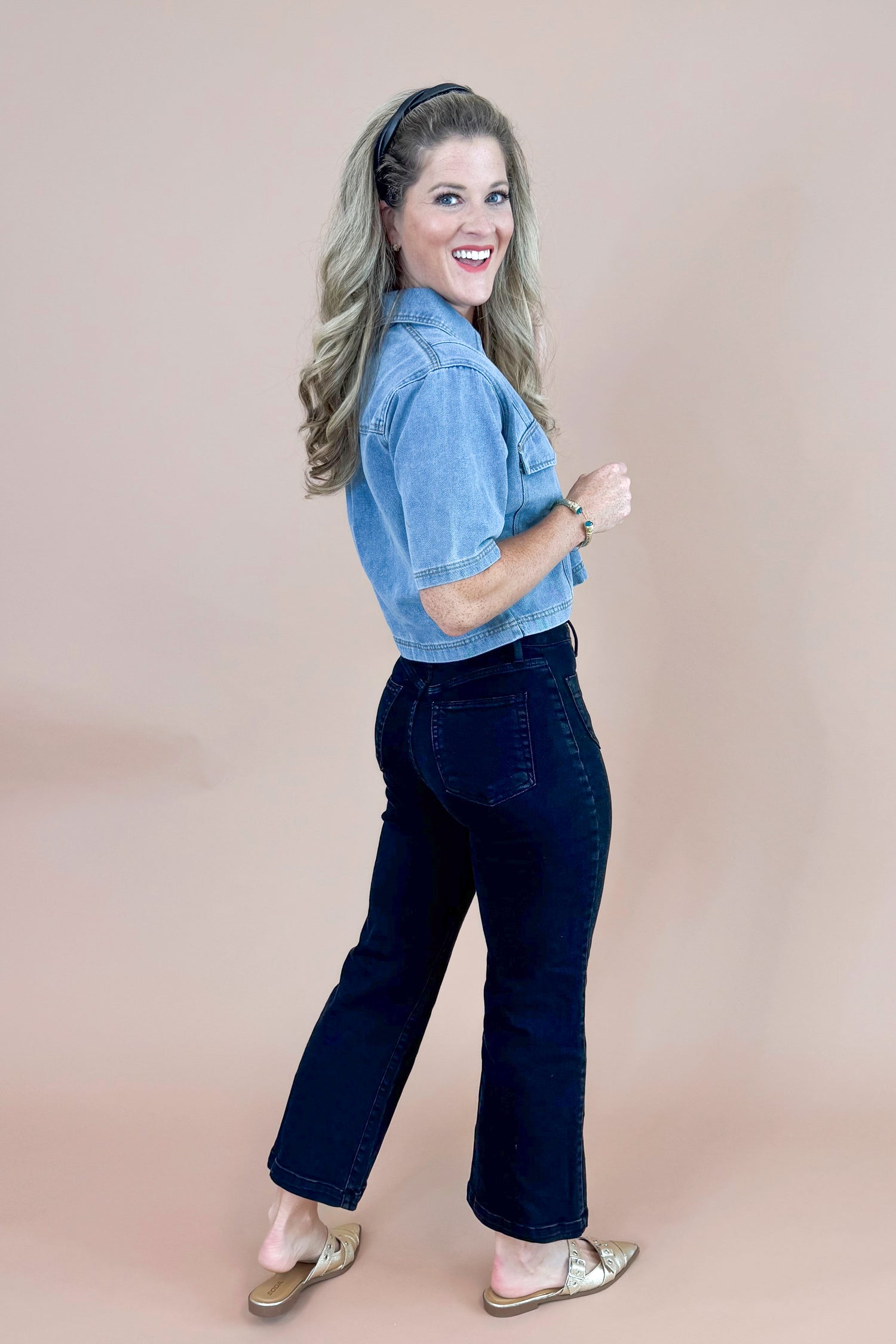 Mug Life Denim Double Pocket Top