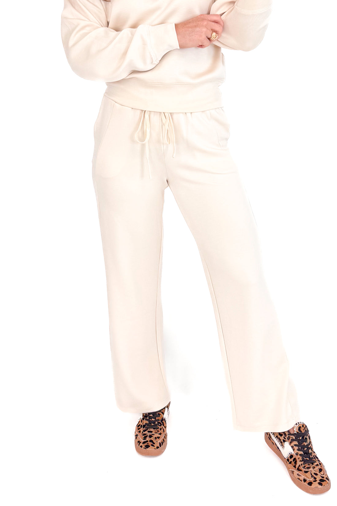Take It Easy Cream Wide Leg Sweatpants