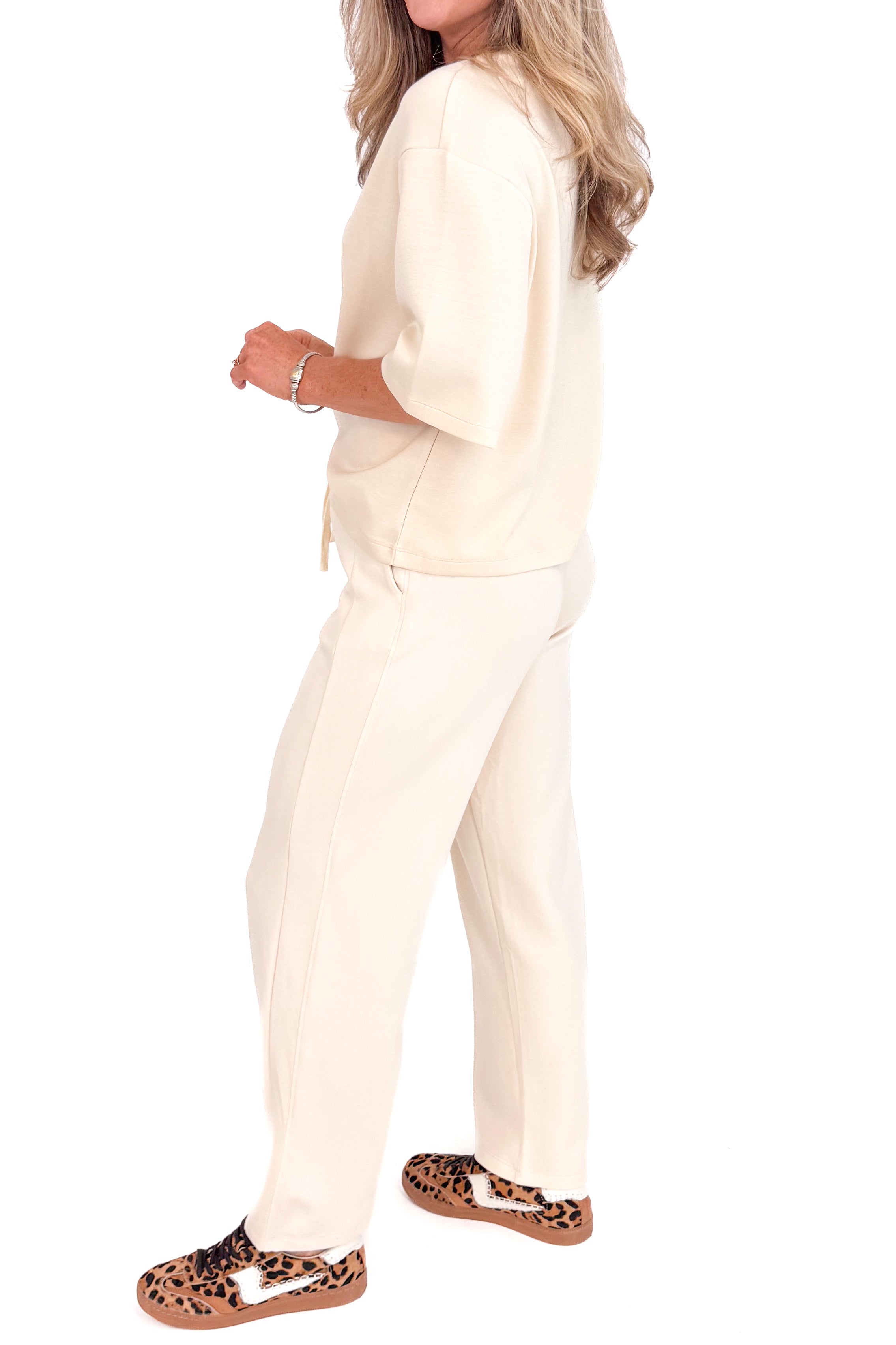 Take It Easy Cream Wide Leg Sweatpants