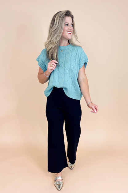 Heaven Sent Blue Cable Knit Short Sleeve Sweater