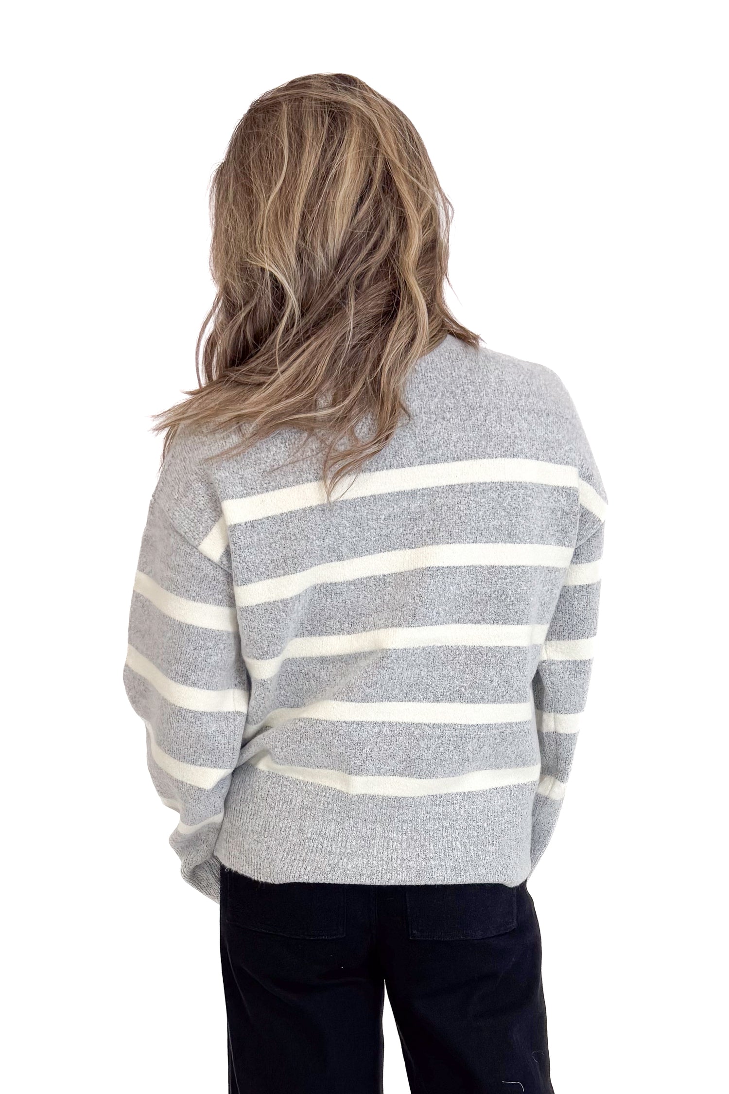 Light As Air Gray &amp; Cream Striped Mock Neck Sweater