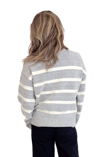 Light As Air Gray &amp; Cream Striped Mock Neck Sweater