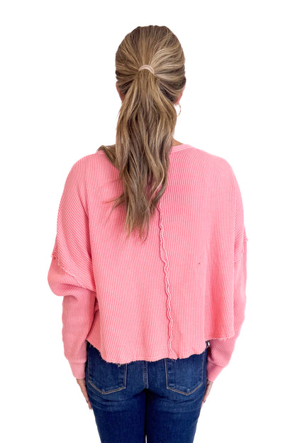 Breakfast Club Pink Drop Shoulder Waffle Weave Top