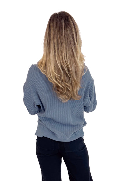 Falling Fast Washed Navy Round Neck Waffle Weave Top