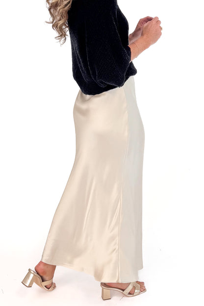 Bestie Approved Champagne Satin Maxi Skirt