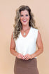 Woman wearing Soft Spot Cream Scoop Neck Sweater Tank - front view showing flattering scoop neckline and sleeveless design
