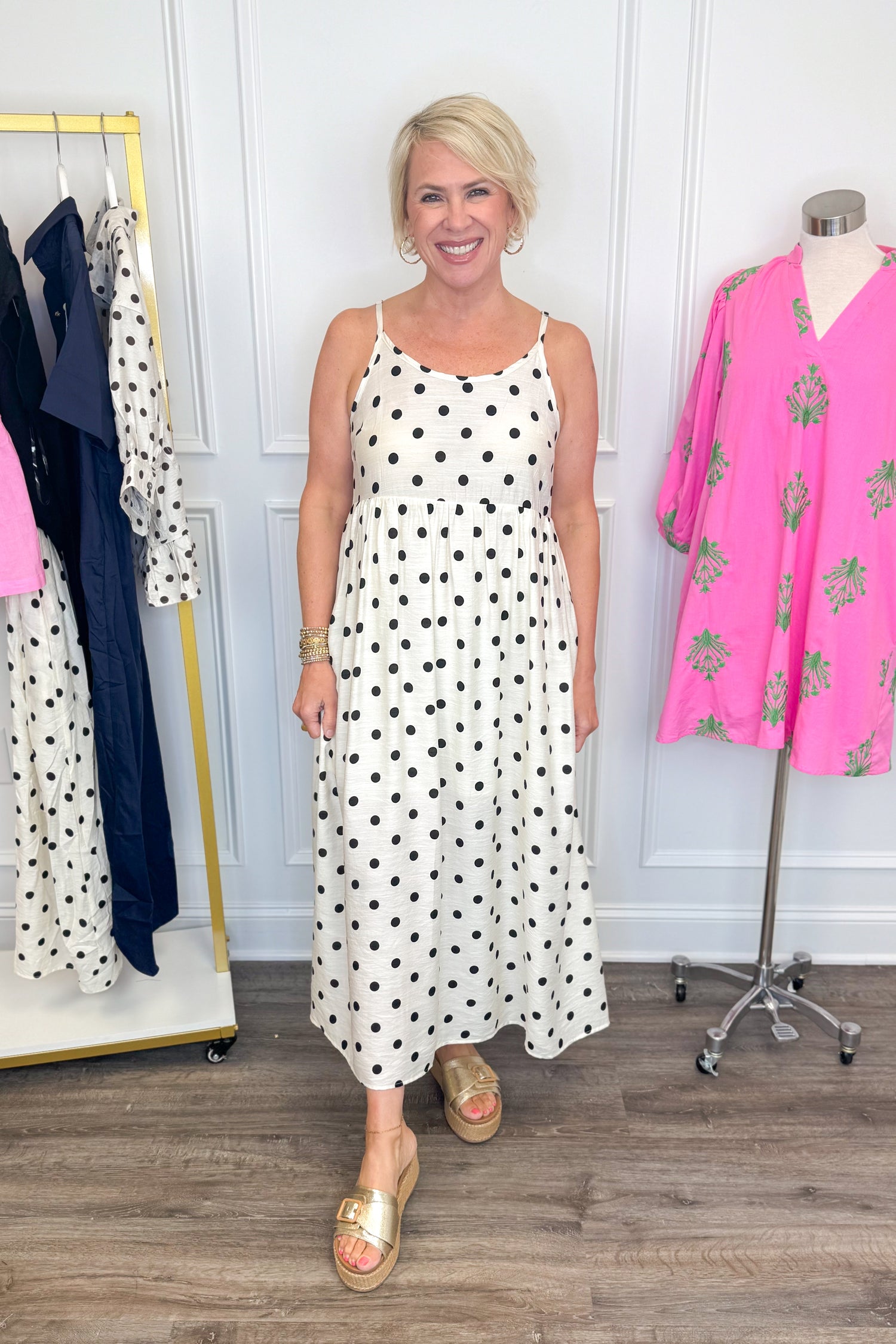 Black & Cream Polka Dot Layered Midi Dress | Two-Piece Midi Set