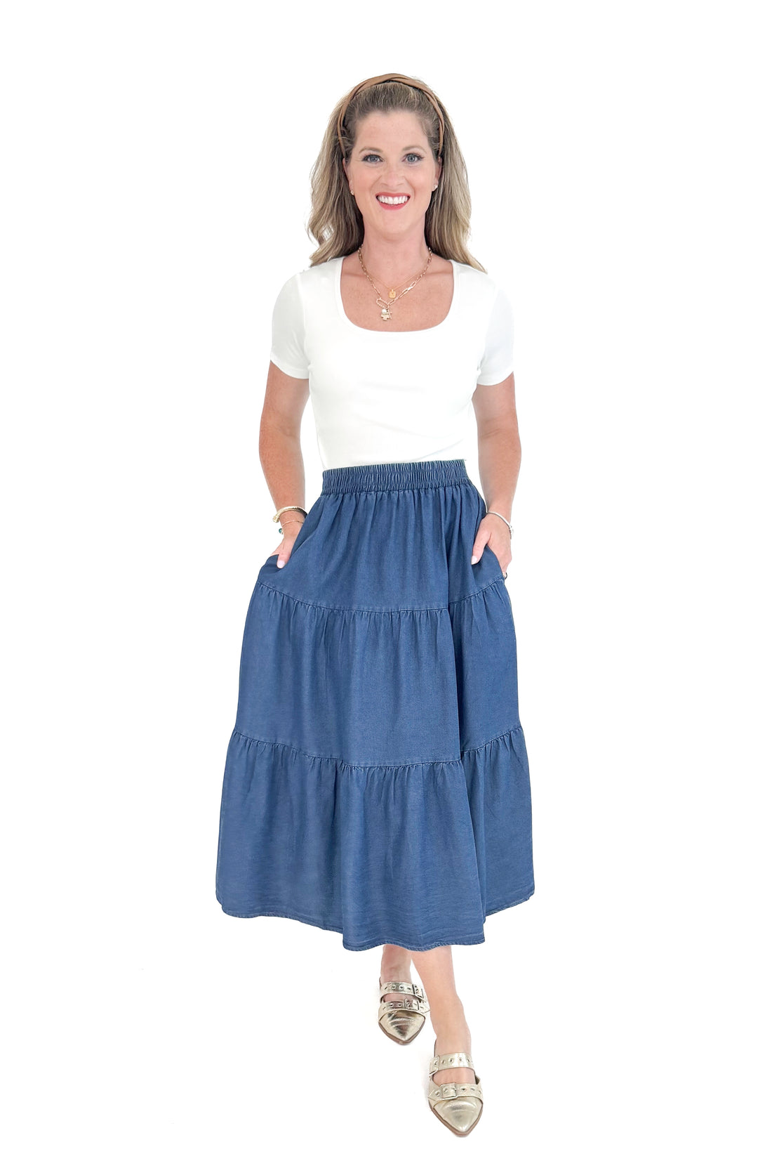Daily Grind Denim Tiered Skirt by Entro