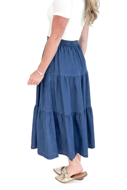 Daily Grind Denim Tiered Skirt by Entro