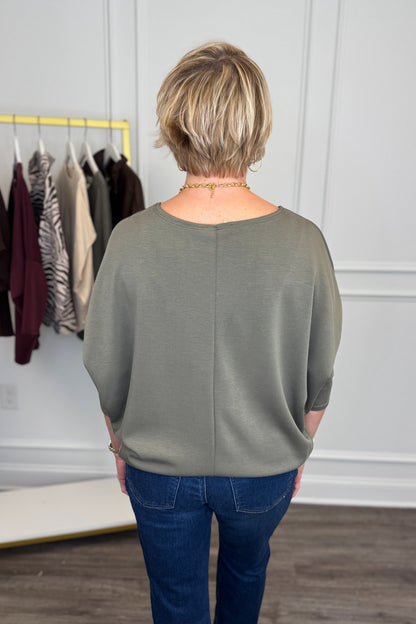 Talk Of The Town Olive Dolman Long Sleeve Top