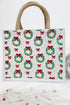 Tote bag with Christmas wreath and bow pattern on a white background