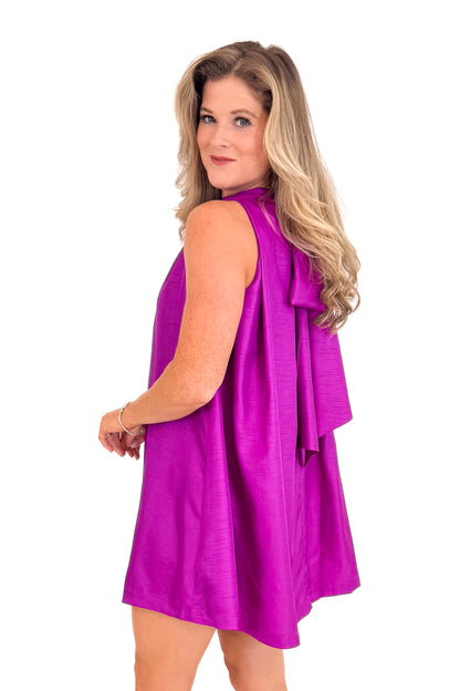 Refined Romance Magenta Tie Back Satin Dress by Fate