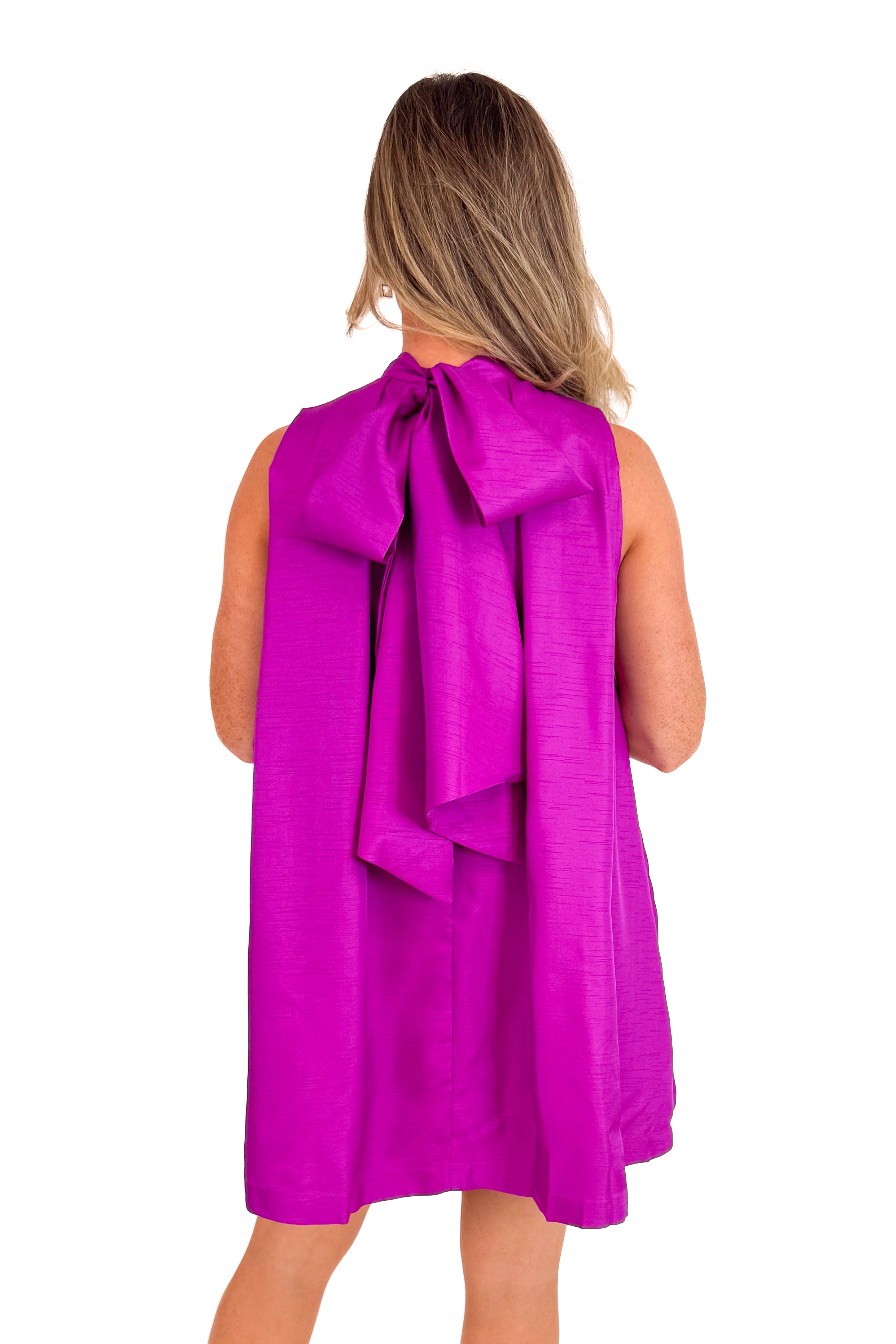 Refined Romance Magenta Tie Back Satin Dress by Fate