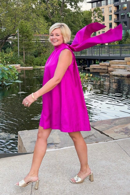 Refined Romance Magenta Tie Back Satin Dress by Fate