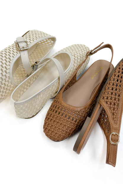 Caring- Tan Woven Slingback Flats