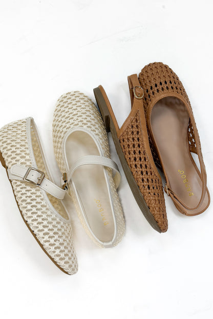 Accept- Cream Woven Flats &amp; Caring Tan Flats