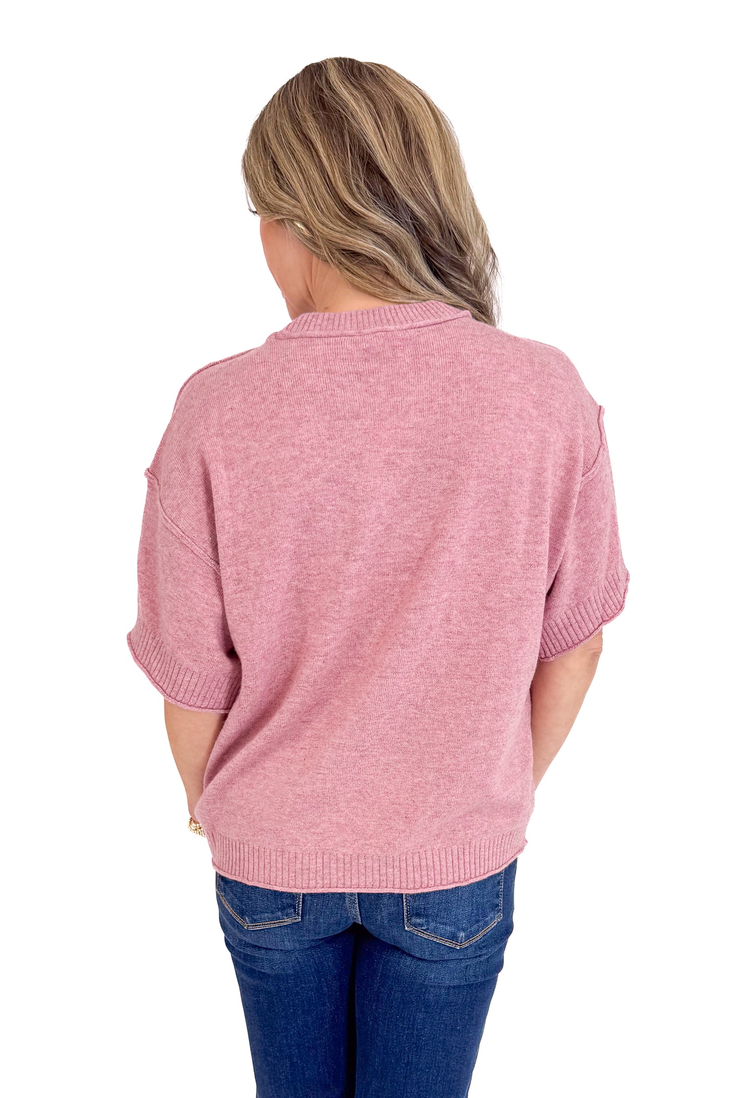 Comfort Zone Mauve Ribbed Hem Detail Short Sleeve Sweater