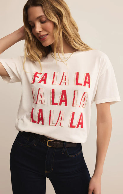 Stock photo front view of woman wearing Sea Salt Falalala Boyfriend Tee by Z Supply against studio background.