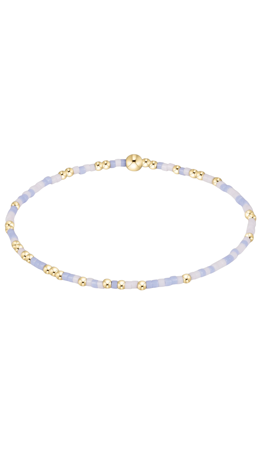 Closeup shot of enewton white and light blue beaded bracelet