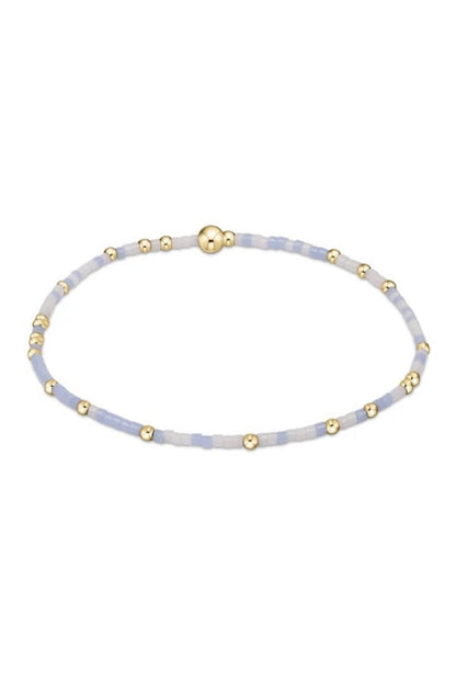 Closeup shot of enewton white and light blue beaded bracelet
