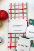 Geometry Festive Plaid Microfiber Tea Towel against holiday background.