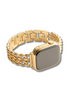 A gold-toned smartwatch with a thick, multi-link Cuban link style metal band, shown on a plain white background.