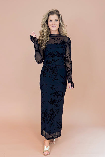 The Afterparty Black Textured Floral Print Sheer Top