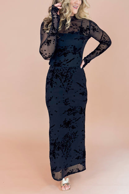 The Afterparty Black Textured Floral Print Sheer Top