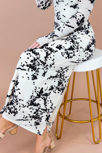 The Afterparty Cream With Black Textured Floral Print Skirt