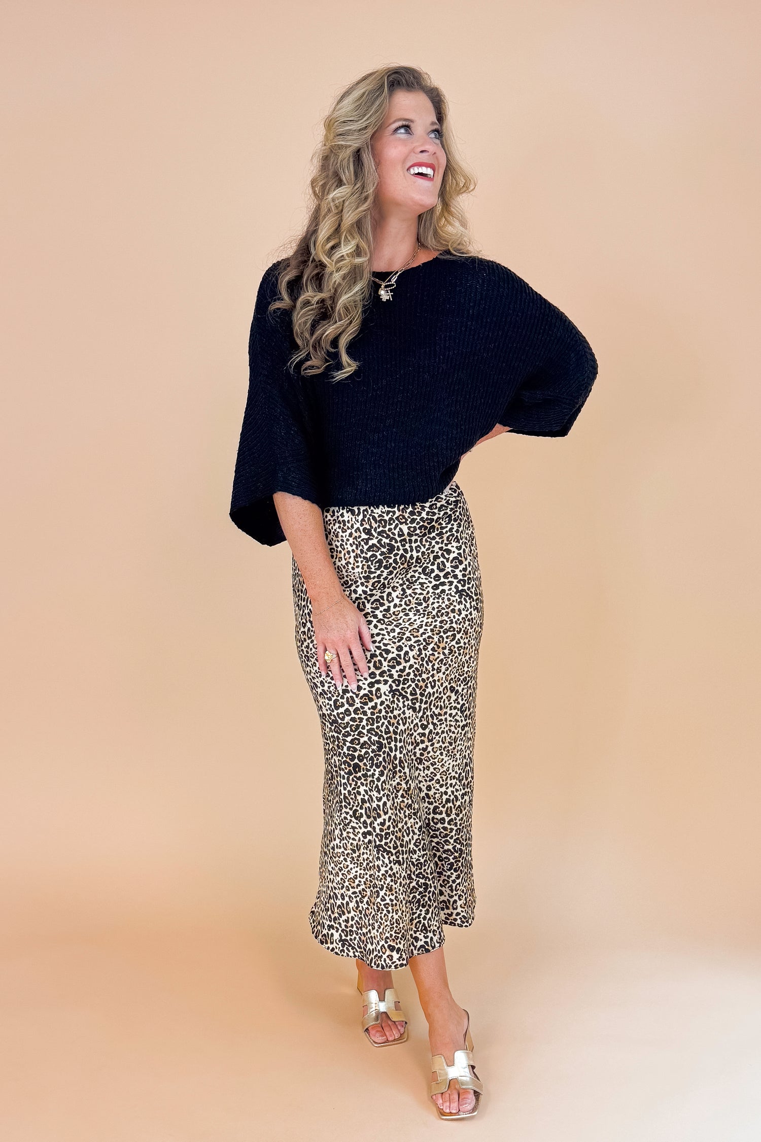 Text The Group Chat Black 3/4 Sleeve Slouchy Sweater