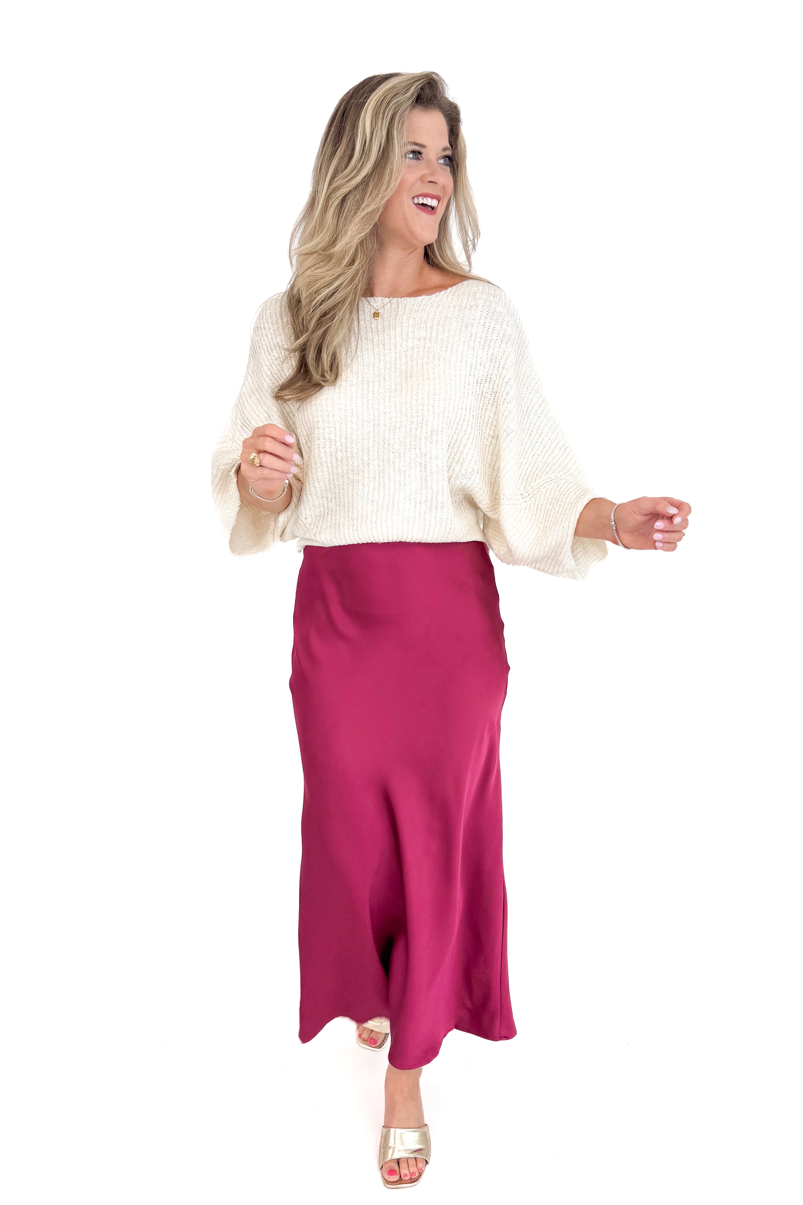 Text The Group Chat Cream 3/4 Sleeve Slouchy Sweater