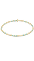 A delicate beaded bracelet featuring alternating strands of small gold-toned beads and mint beads, with a matching gold-toned bead clasp, shown on a plain white background.