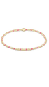 A delicate beaded bracelet featuring alternating rows of small gold-toned beads and pink beads, with a polished gold clasp, shown on a plain white background.