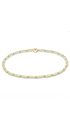 A delicate beaded bracelet featuring alternating light blue-green beads and textured gold beads, with a matching gold clasp, shown on a plain white background.