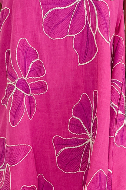 Hot Pink Floral Embroidered Mini Dress fabric