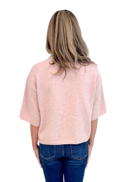 All The Rage light pink short sleeve sweater - back model shot