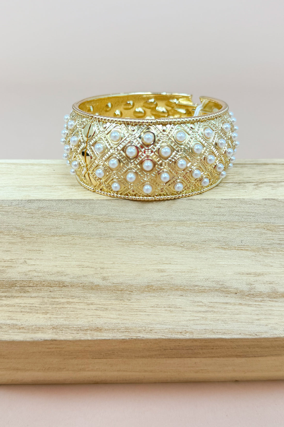 Ashlyn Pearl Wide Bangle Bracelet