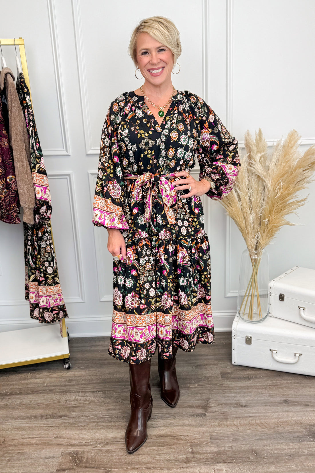 Ooh La Live Black & Multi Printed Midi Dress by PINCH