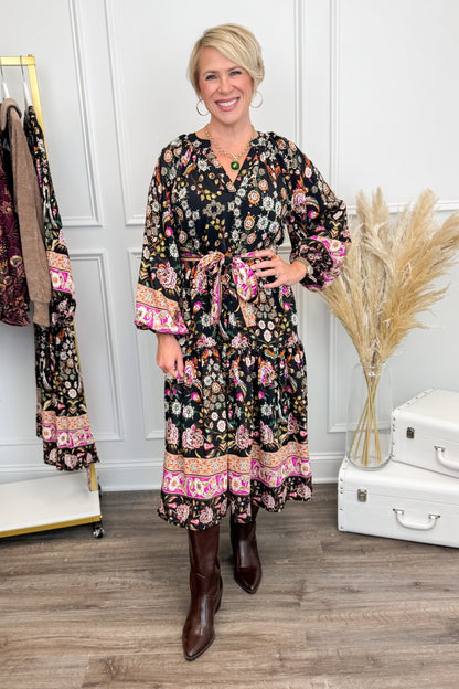 Ooh La Live Black &amp; Multi Printed Midi Dress by PINCH