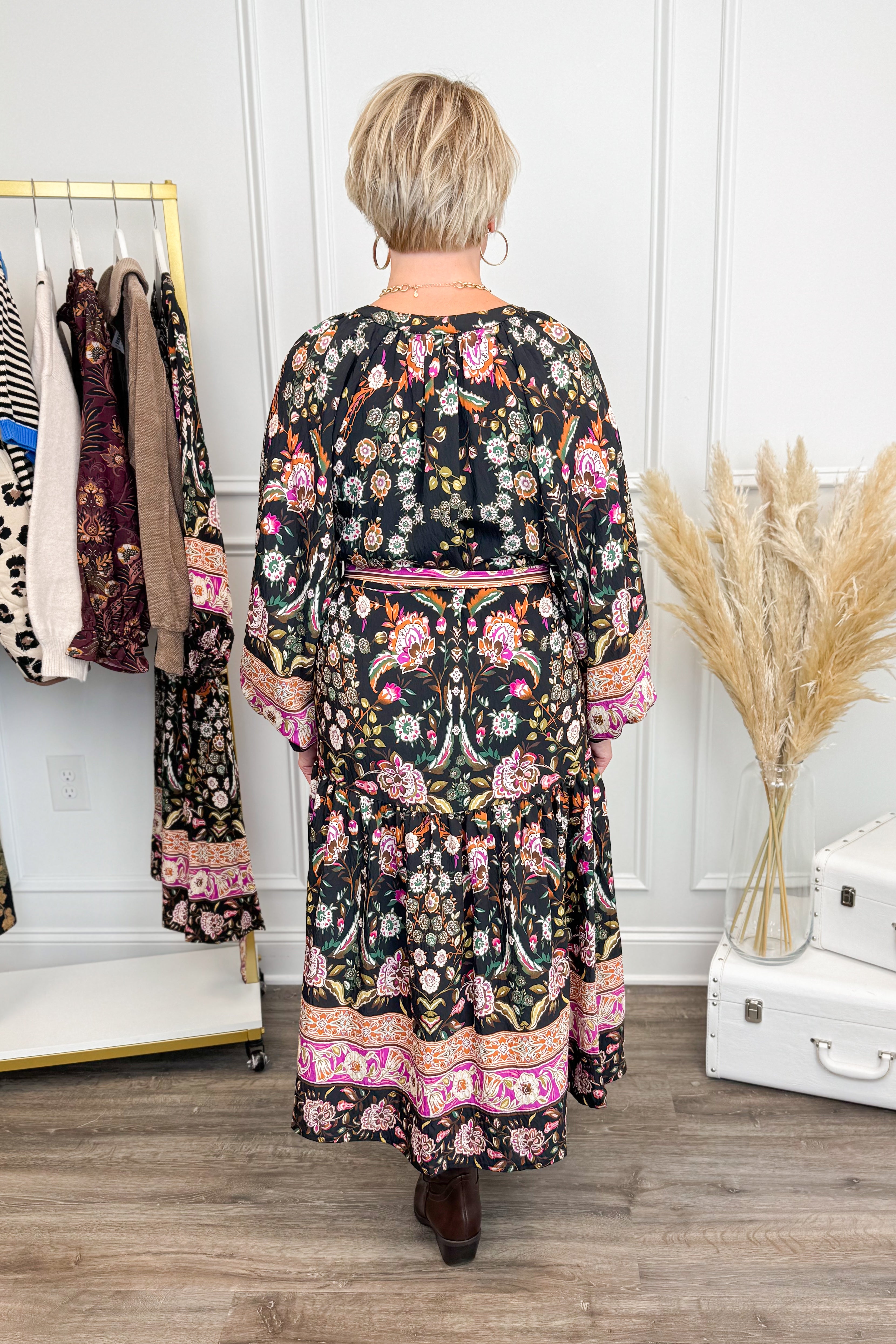 Ooh La Live Black &amp; Multi Printed Midi Dress by PINCH