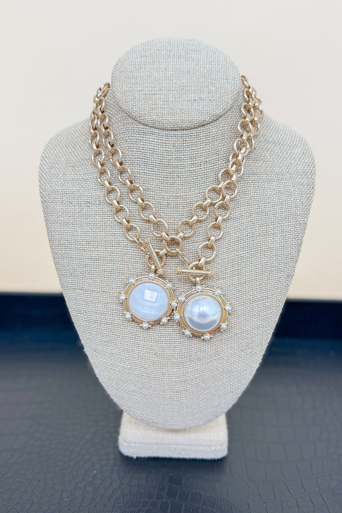 Haley Circle Stone &amp; Pearl Pendant Necklace