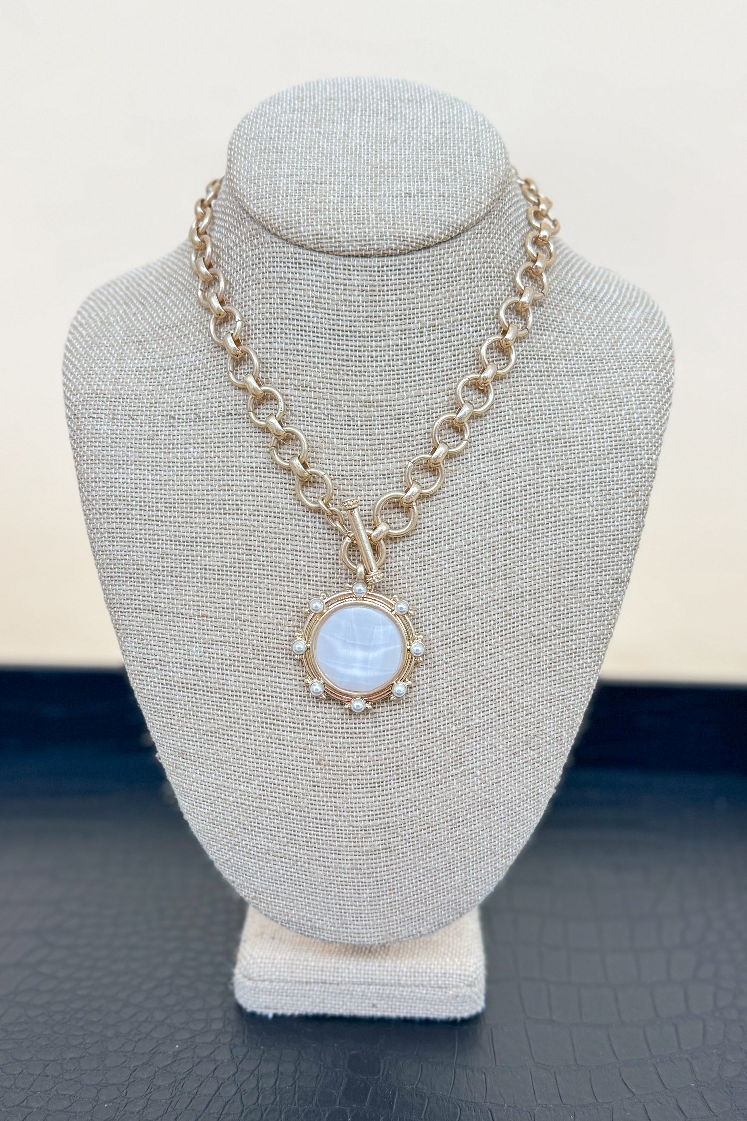 Haley Circle Stone &amp; Pearl Pendant Necklace