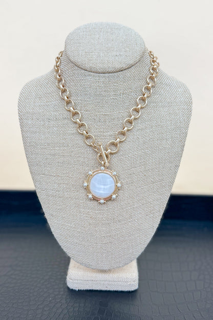 Haley Circle Stone &amp; Pearl Pendant Necklace